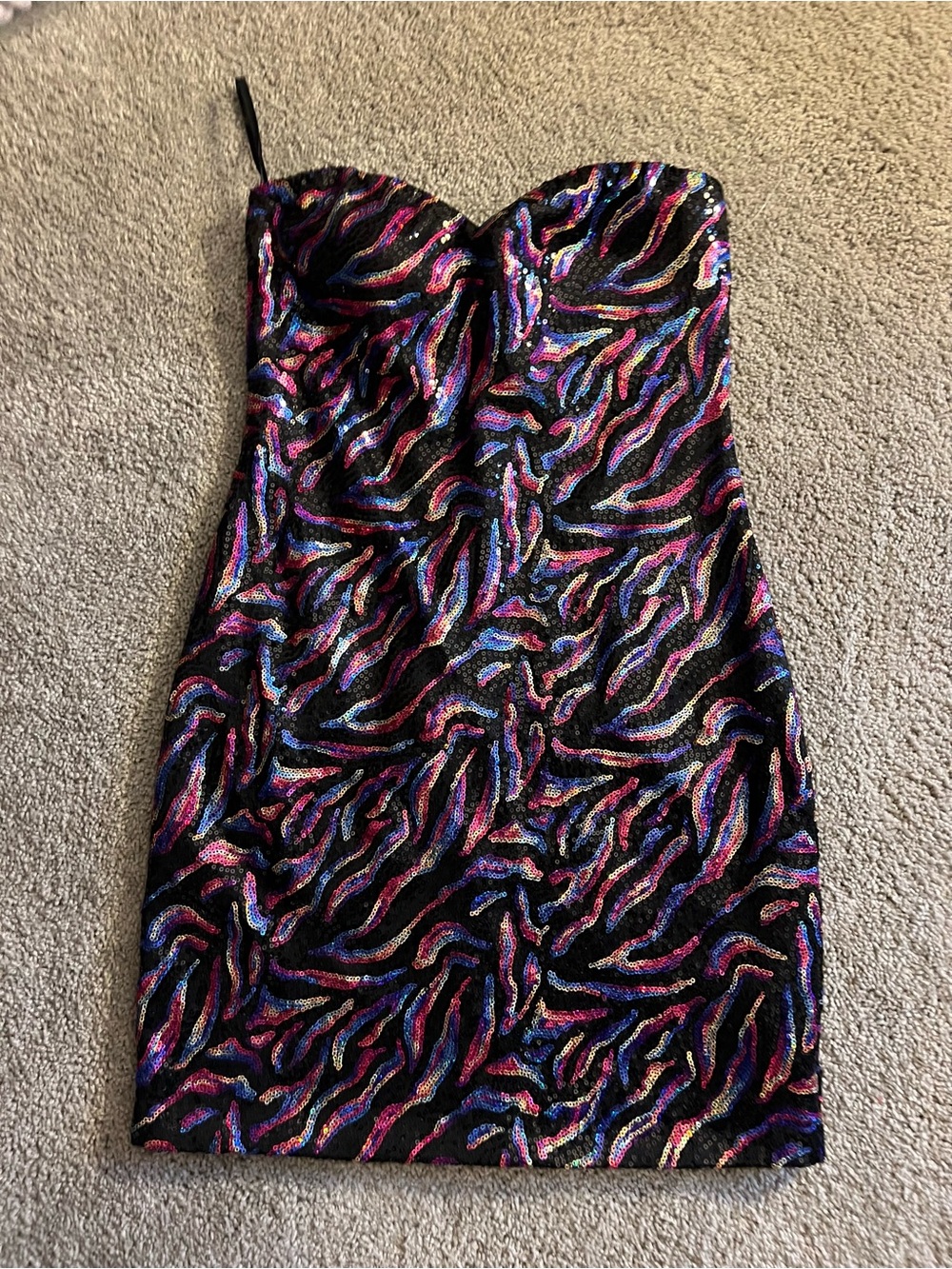 As U Wish Strapless Sequin Mini Dress in Black with Multicolor Accents